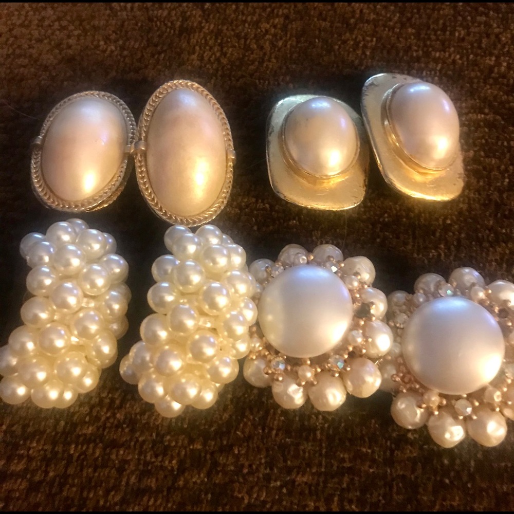 Clip Pearl Earrings Bundle of Four Pair 1 1/2”